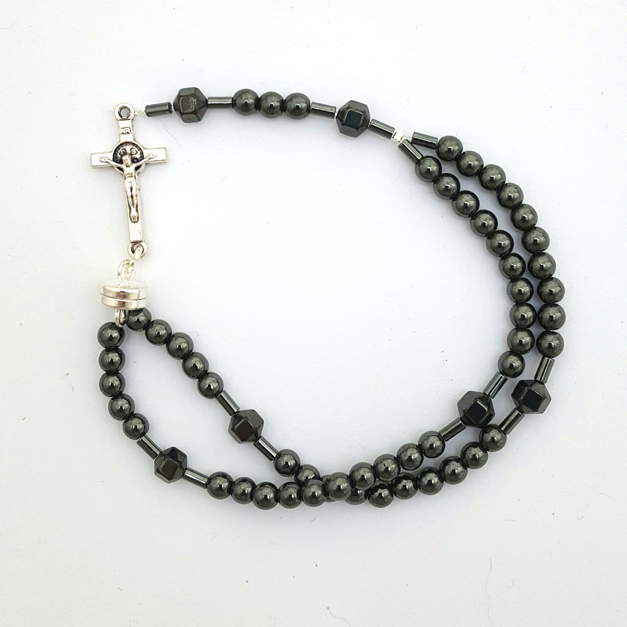 Men's Style Hematite Wrist Rosary Five Decade