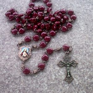 Blood Red Hearts SHJ Rosary with Antiqued Copper
