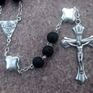 Black Smooth Glass Rosary with Crucifix Our Fathers