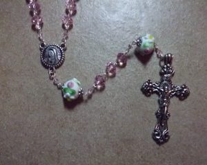 Pink Crystal Rosary with Lampwork Paters