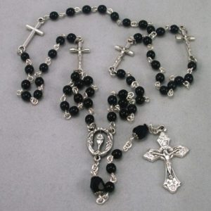 Black Smooth Glass Rosary with Crucifix Our Fathers
