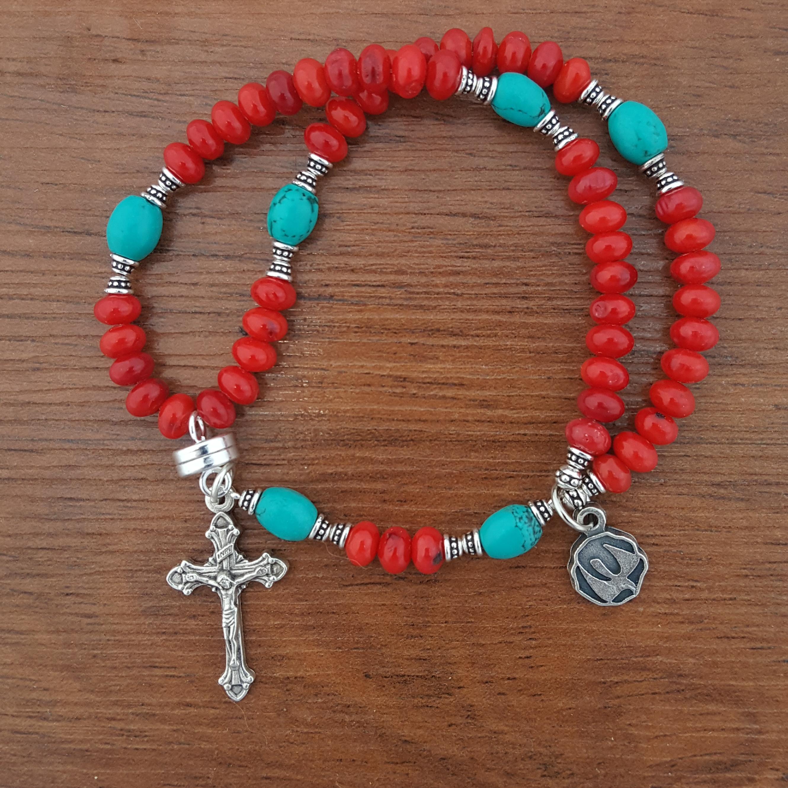 Genuine Coral and Turquoise Wrist Rosary