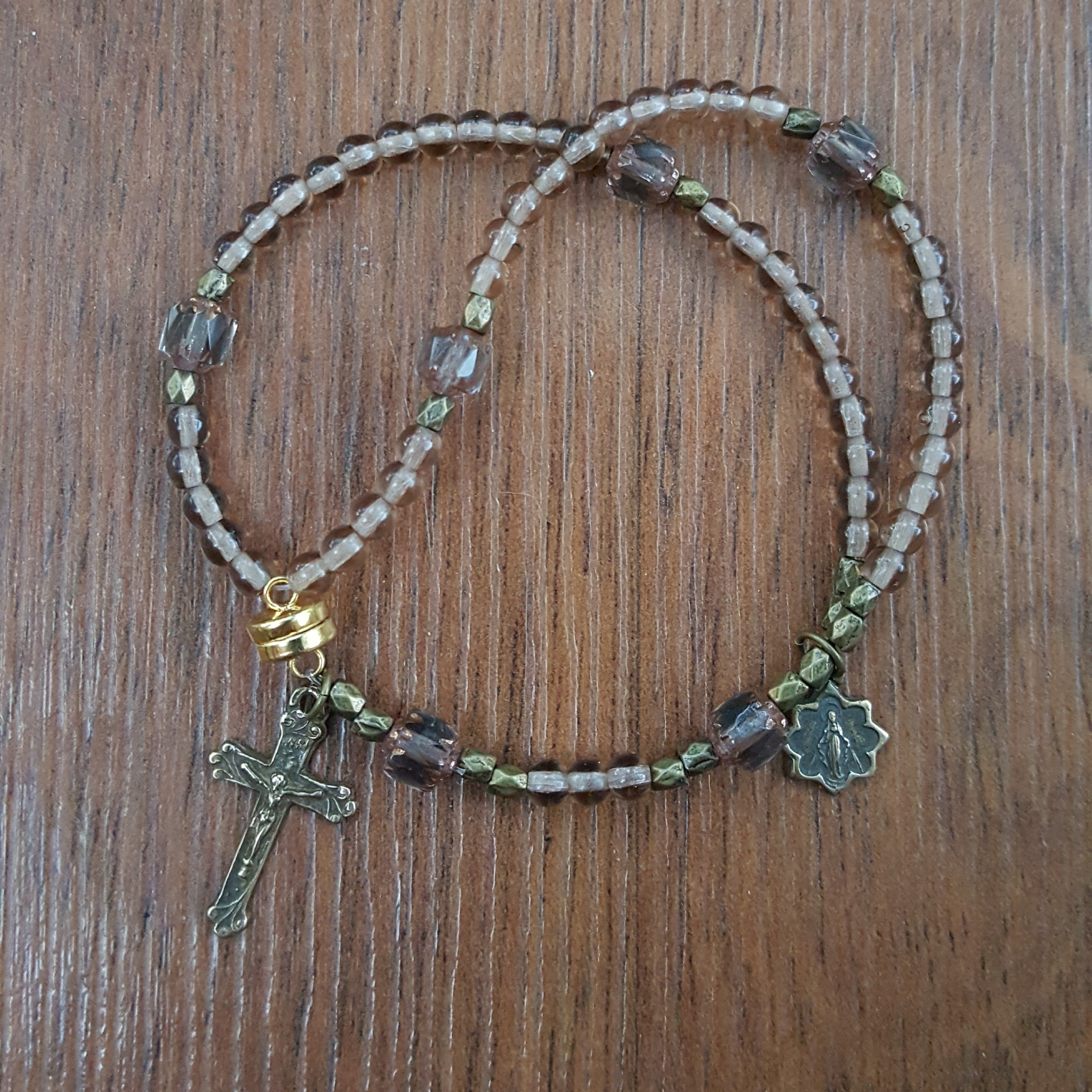 Smoky Czech Glass Wrist Rosary