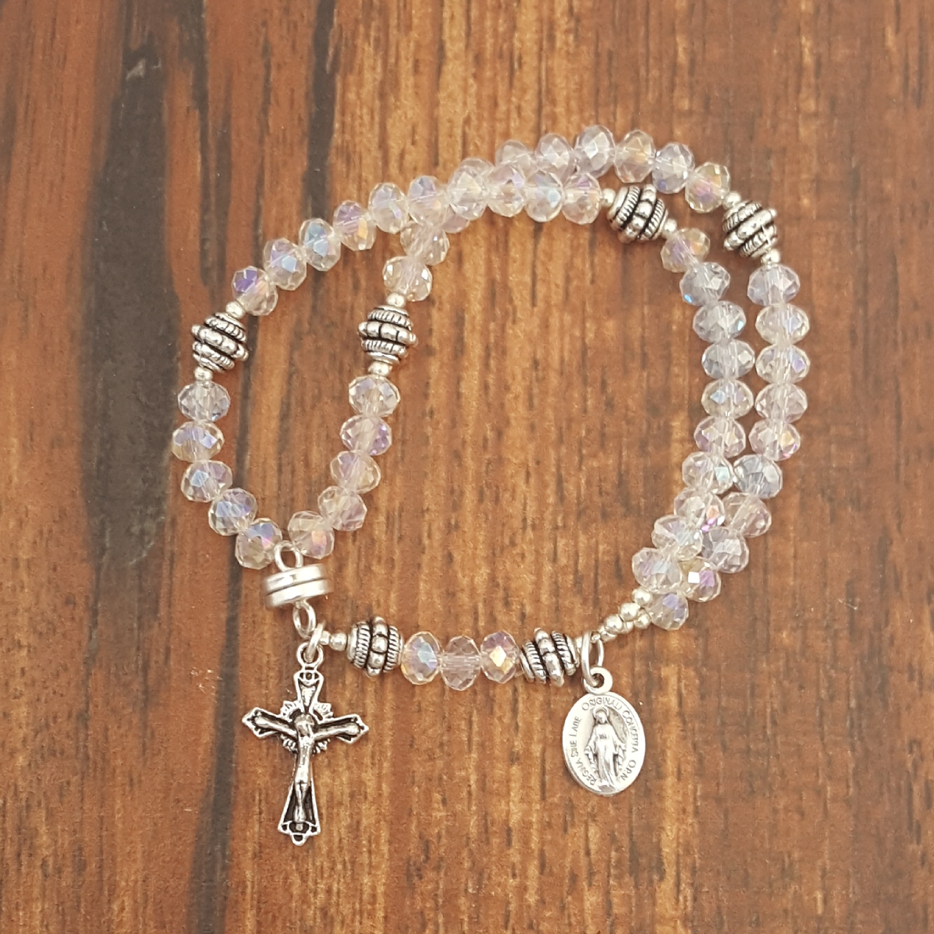 Clear Crystal Wrist Rosary Five Decade with AB Coating