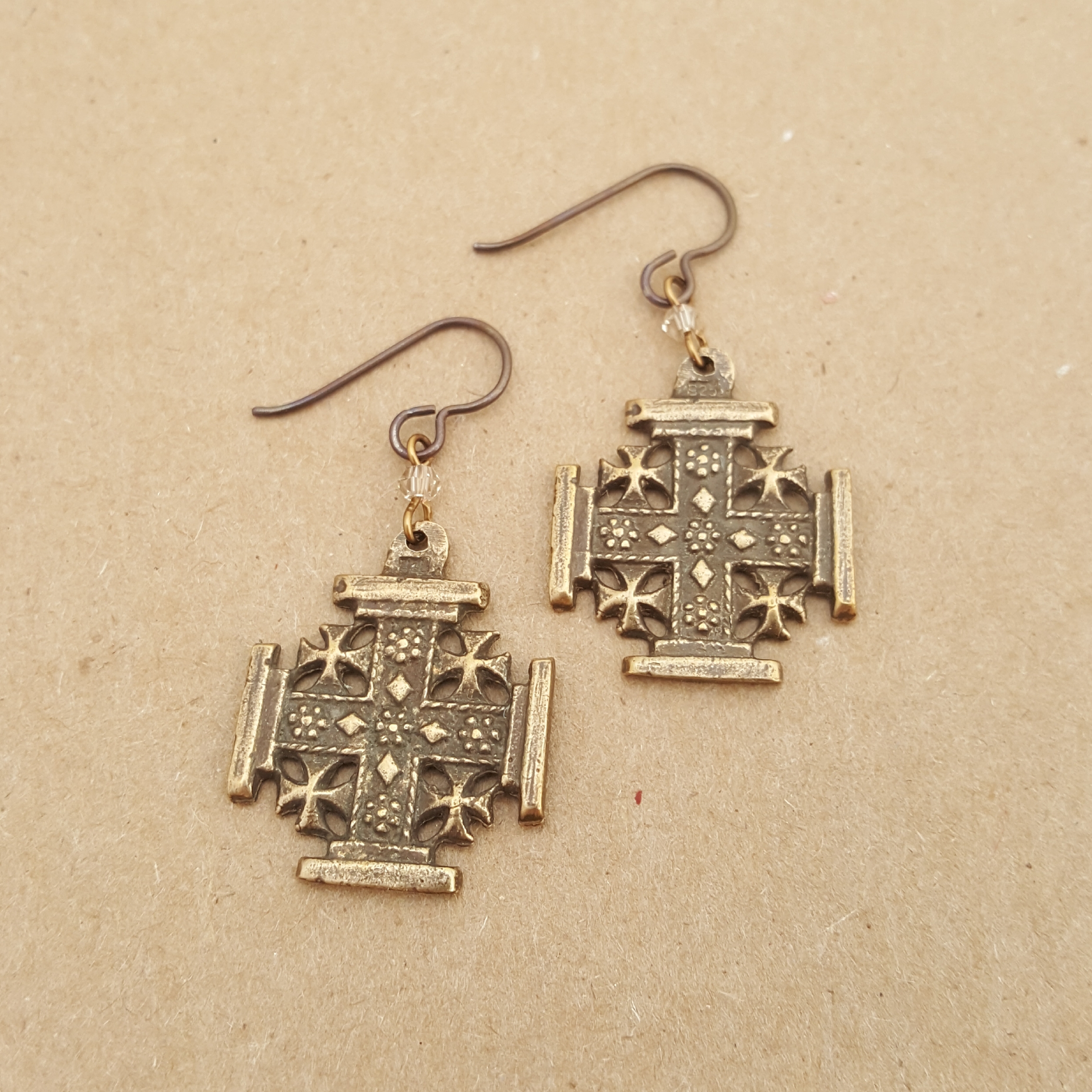Solid Bronze Jerusalem Cross Earrings