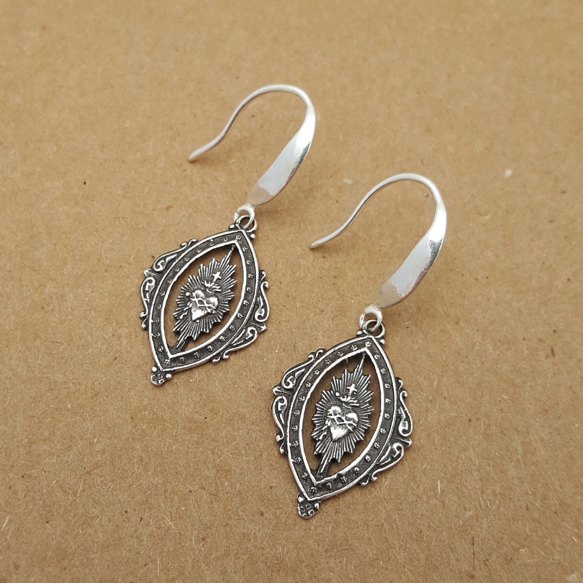 Sterling Sacred Heart Earrings