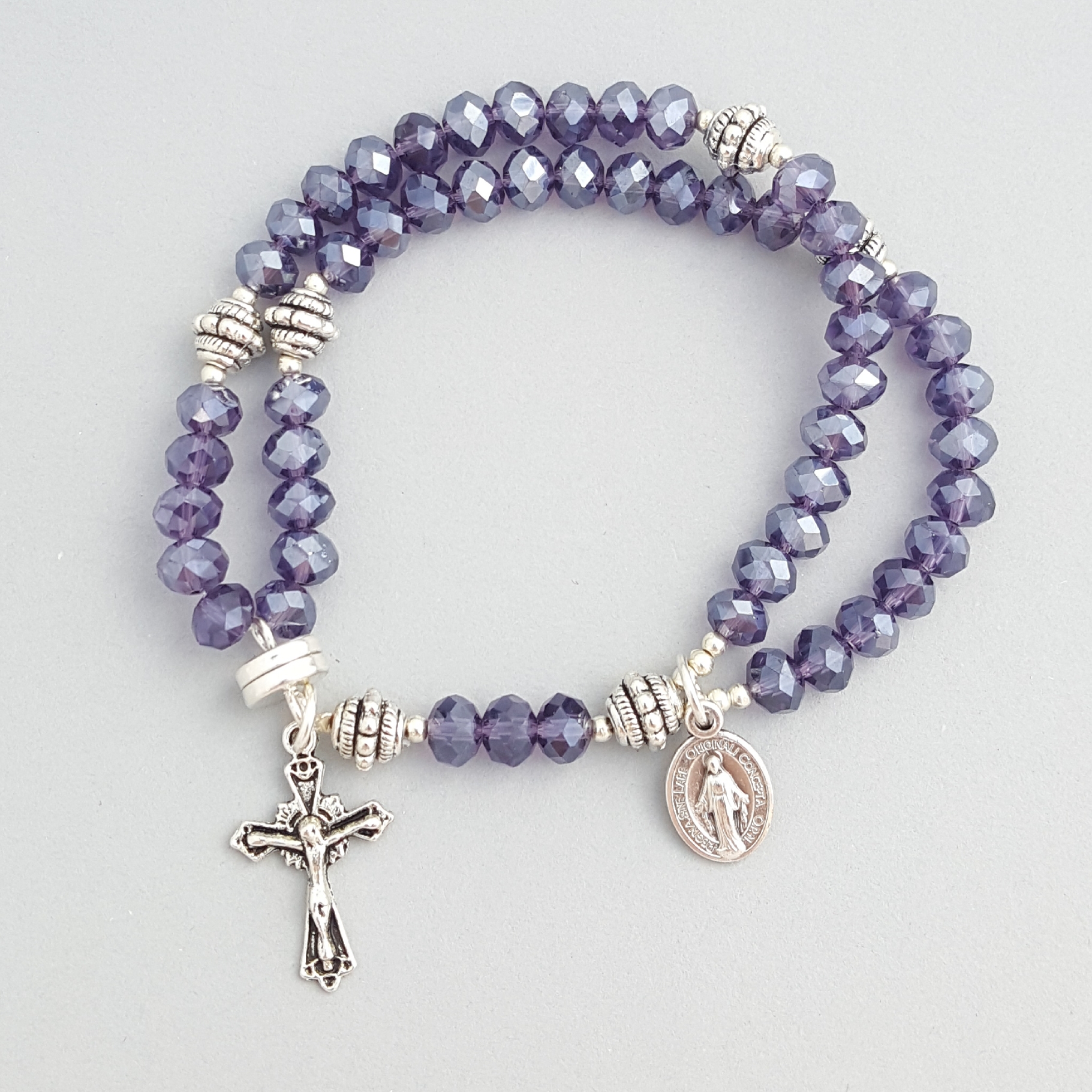 Purple Crystal Wrist Rosary Five Decade