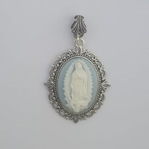 Our Lady of Guadalupe Cameo Pendant Light Blue