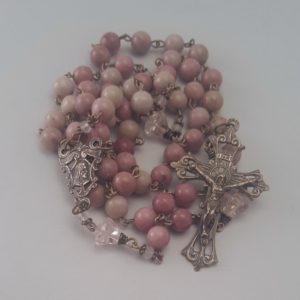 Wood rhodonite rosary