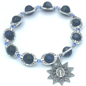 BLUE TIGER EYE STRETCH BRACELET WITH STAR MIRACULOUS MEDAL