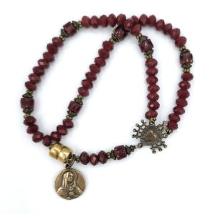 Seven Sorrows Chaplet Wrist Rosary Dark Red