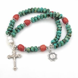 Genuine Turquoise and Coral Wrist Rosary