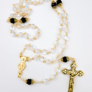 6mm rosary mermaid glass aves with black Paters and old findings